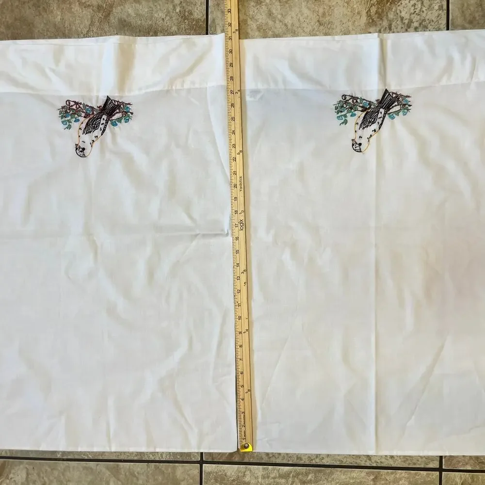 Vintage Pillowcases Pair Embroidered Bird Branch Kmart Kresge 1970s Decor
